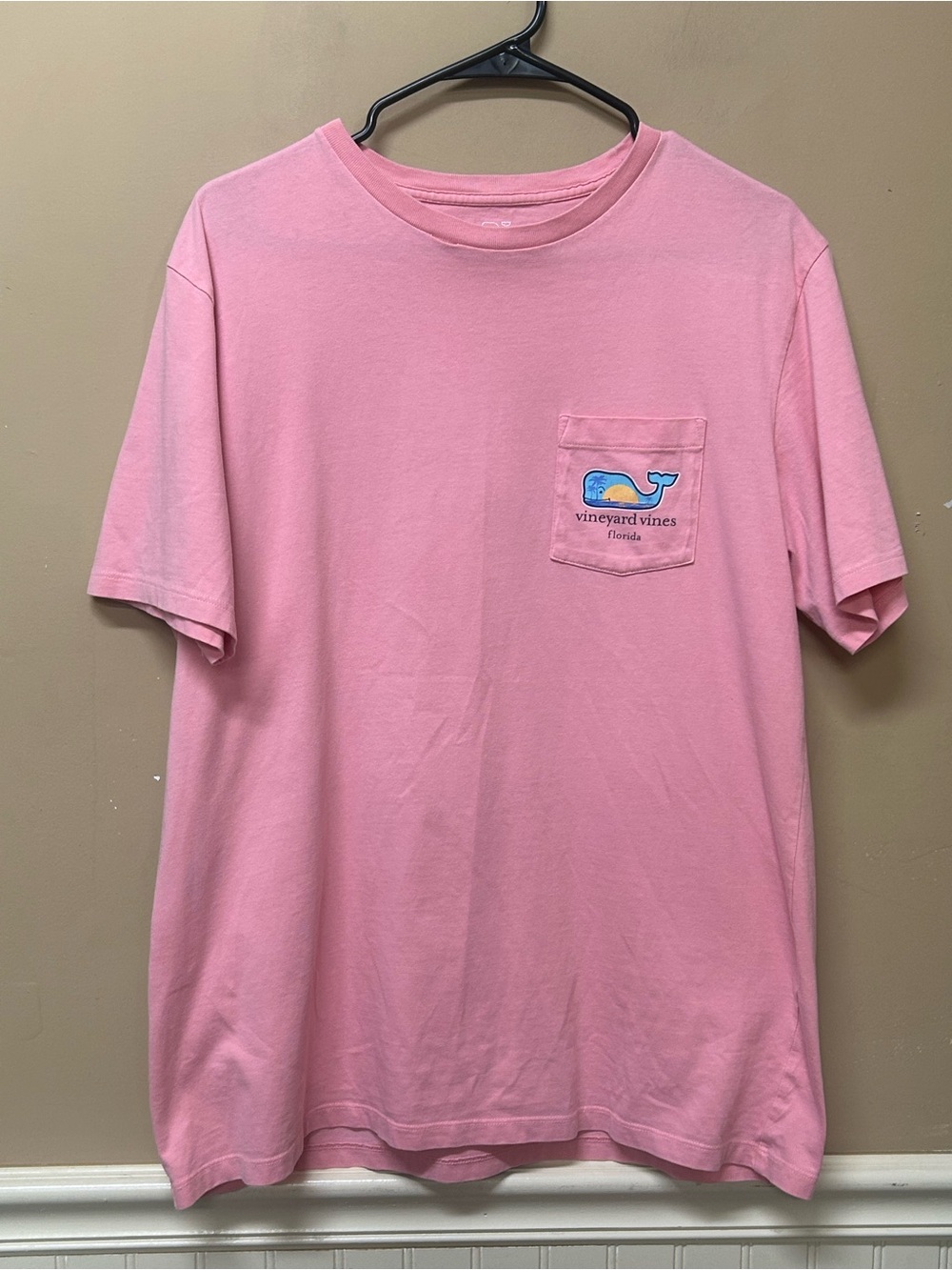 Vineyard Vines Shirt Mens Medium Pink Pocket Florida Whale Logo Tee T-Shirt